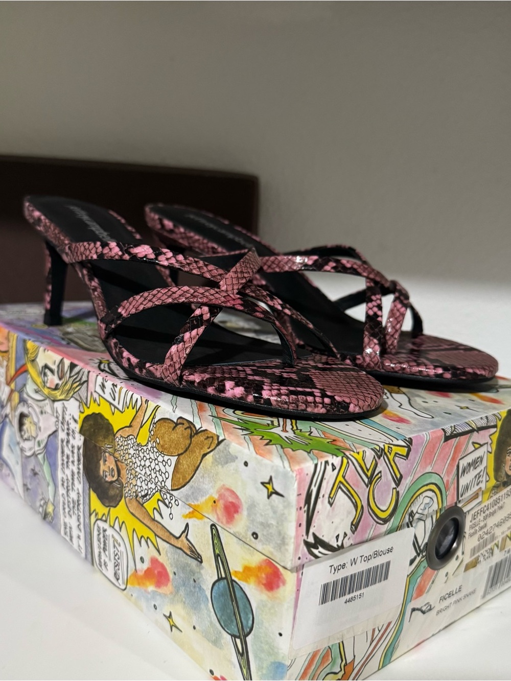 Jeffrey Campbell Pink Snake-Print Strappy Heels